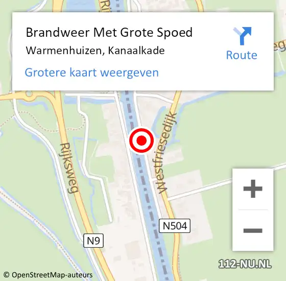 Locatie op kaart van de 112 melding: Brandweer Met Grote Spoed Naar Warmenhuizen, Kanaalkade op 30 april 2020 05:53