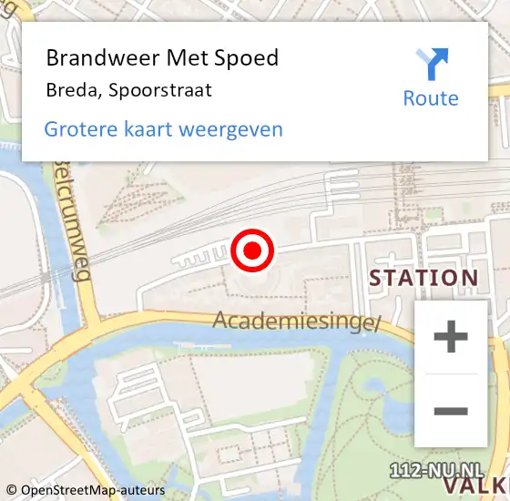 Locatie op kaart van de 112 melding: Brandweer Met Spoed Naar Breda, Spoorstraat op 30 april 2020 11:21