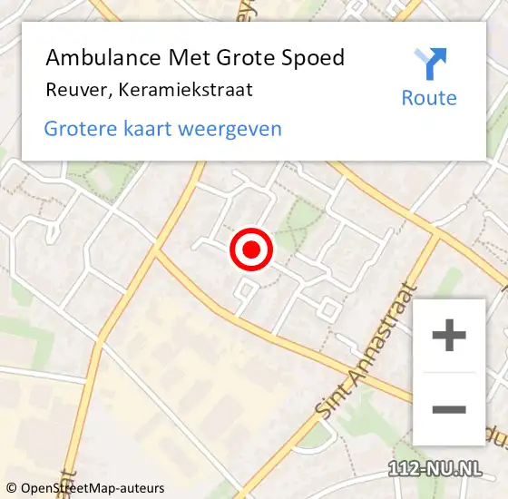 Locatie op kaart van de 112 melding: Ambulance Met Grote Spoed Naar Reuver, Keramiekstraat op 30 april 2020 16:19