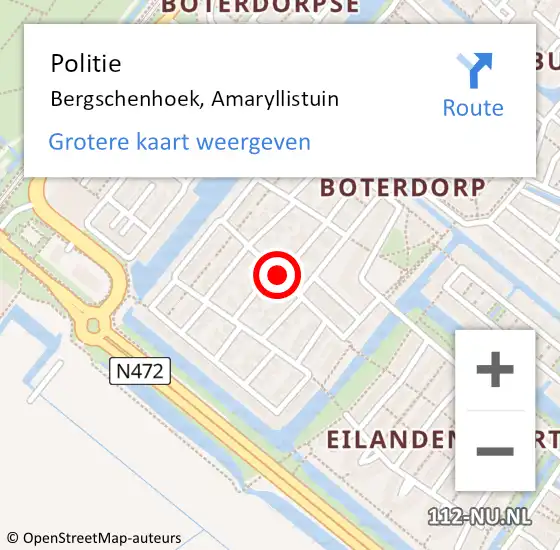 Locatie op kaart van de 112 melding: Politie Bergschenhoek, Amaryllistuin op 1 mei 2020 12:32