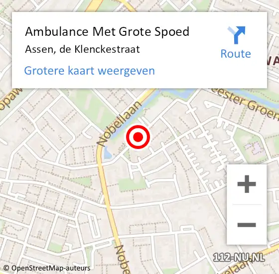 Locatie op kaart van de 112 melding: Ambulance Met Grote Spoed Naar Assen, de Klenckestraat op 1 mei 2020 23:20