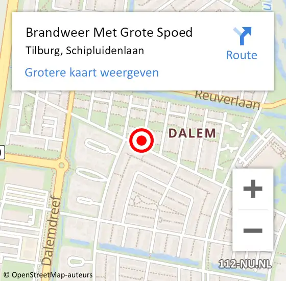 Locatie op kaart van de 112 melding: Brandweer Met Grote Spoed Naar Tilburg, Schipluidenlaan op 2 mei 2020 00:44