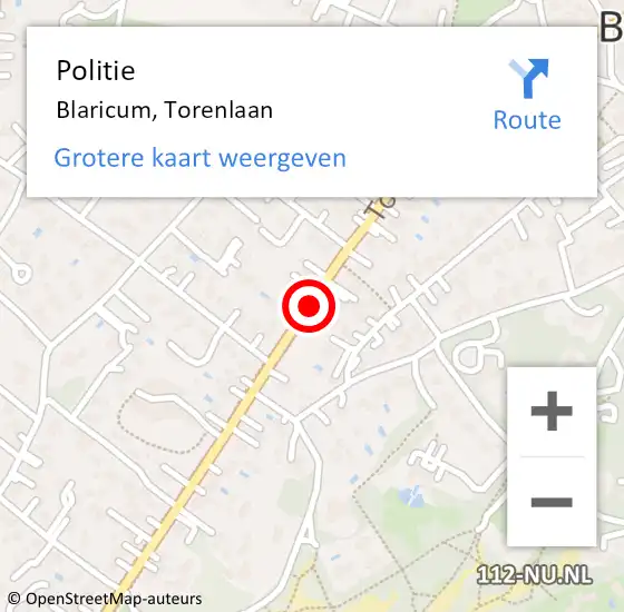 Locatie op kaart van de 112 melding: Politie Blaricum, Torenlaan op 2 mei 2020 13:02