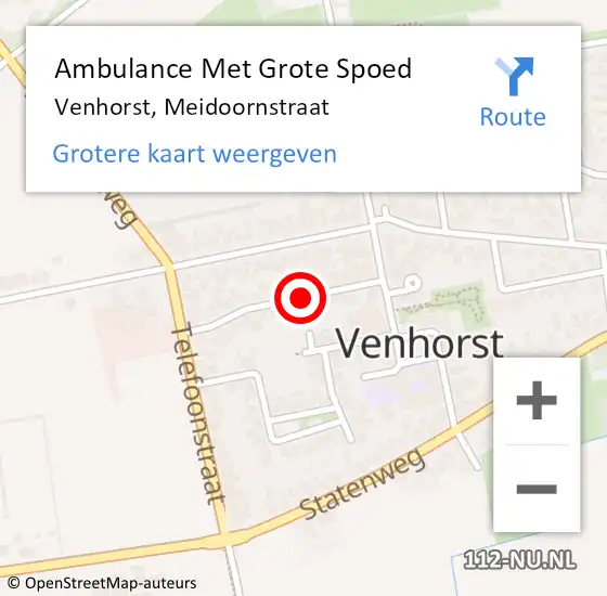 Locatie op kaart van de 112 melding: Ambulance Met Grote Spoed Naar Venhorst, Meidoornstraat op 2 mei 2020 14:26