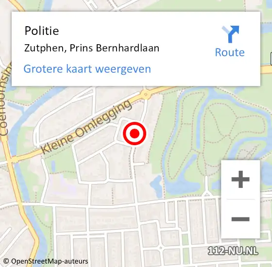 Locatie op kaart van de 112 melding: Politie Zutphen, Prins Bernhardlaan op 2 mei 2020 14:30