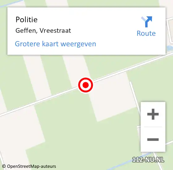 Locatie op kaart van de 112 melding: Politie Geffen, Vreestraat op 2 mei 2020 14:41