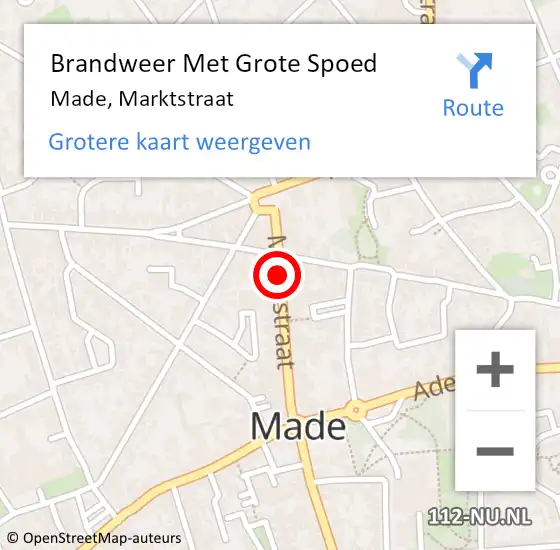 Locatie op kaart van de 112 melding: Brandweer Met Grote Spoed Naar Made, Marktstraat op 2 mei 2020 17:01