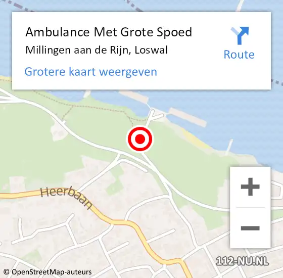 Locatie op kaart van de 112 melding: Ambulance Met Grote Spoed Naar Millingen aan de Rijn, Loswal op 2 mei 2020 20:17