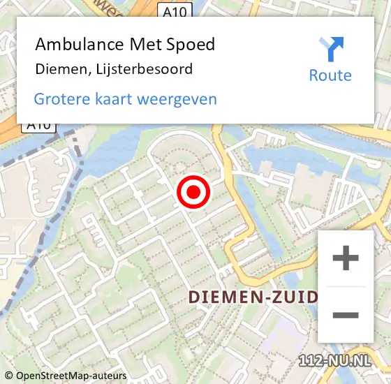 Locatie op kaart van de 112 melding: Ambulance Met Spoed Naar Diemen, Lijsterbesoord op 2 mei 2020 22:41