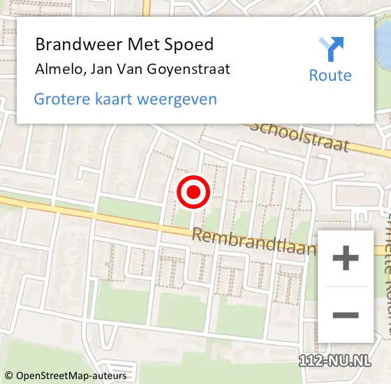 Locatie op kaart van de 112 melding: Brandweer Met Spoed Naar Almelo, Jan Van Goyenstraat op 2 mei 2020 23:04