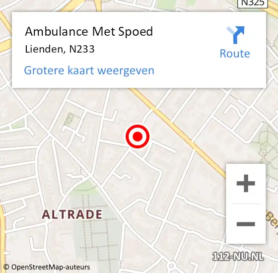 Locatie op kaart van de 112 melding: Ambulance Met Spoed Naar Lienden, N233 op 3 mei 2020 01:11