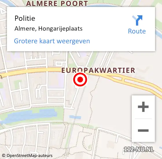 Locatie op kaart van de 112 melding: Politie Almere, Hongarijeplaats op 3 mei 2020 02:32