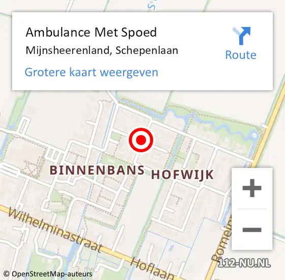 Locatie op kaart van de 112 melding: Ambulance Met Spoed Naar Mijnsheerenland, Schepenlaan op 3 mei 2020 08:53