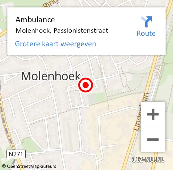 Locatie op kaart van de 112 melding: Ambulance Molenhoek, Passionistenstraat op 3 mei 2020 09:58