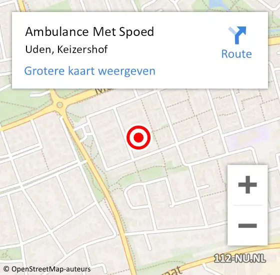 Locatie op kaart van de 112 melding: Ambulance Met Spoed Naar Uden, Keizershof op 3 mei 2020 13:06