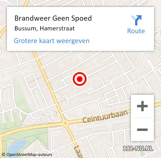 Locatie op kaart van de 112 melding: Brandweer Geen Spoed Naar Bussum, Hamerstraat op 3 mei 2020 14:29