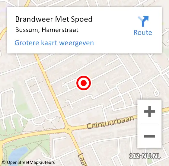 Locatie op kaart van de 112 melding: Brandweer Met Spoed Naar Bussum, Hamerstraat op 3 mei 2020 14:31