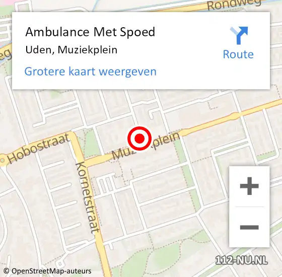 Locatie op kaart van de 112 melding: Ambulance Met Spoed Naar Uden, Muziekplein op 3 mei 2020 15:39