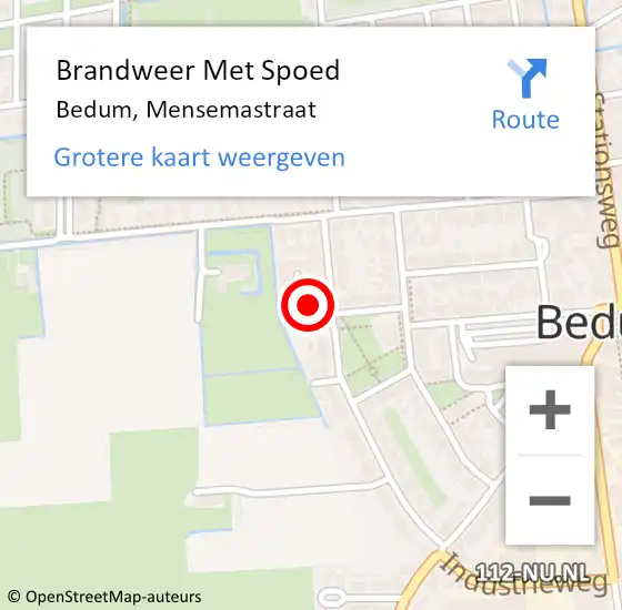 Locatie op kaart van de 112 melding: Brandweer Met Spoed Naar Bedum, Mensemastraat op 1 oktober 2013 01:02