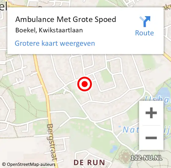 Locatie op kaart van de 112 melding: Ambulance Met Grote Spoed Naar Boekel, Kwikstaartlaan op 3 mei 2020 18:22