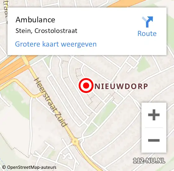 Locatie op kaart van de 112 melding: Ambulance Stein, Crostolostraat op 5 mei 2014 18:13