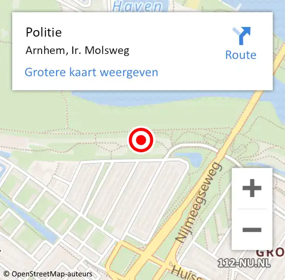 Locatie op kaart van de 112 melding: Politie Arnhem, Ir. Molsweg op 3 mei 2020 22:06