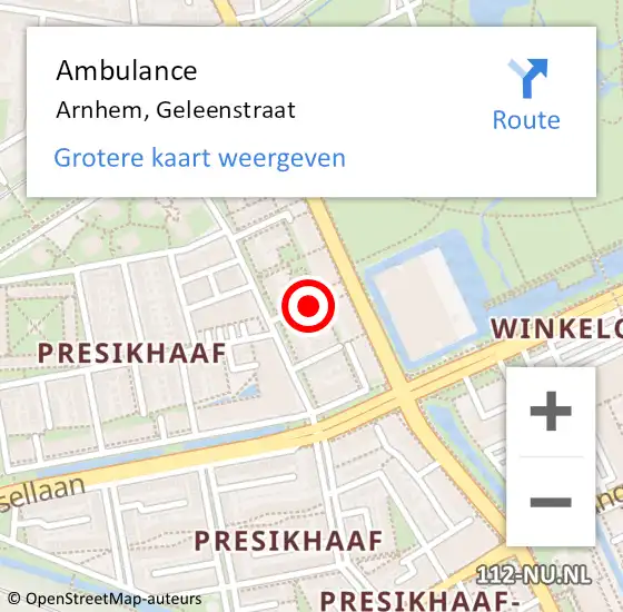Locatie op kaart van de 112 melding: Ambulance Arnhem, Geleenstraat op 4 mei 2020 03:04