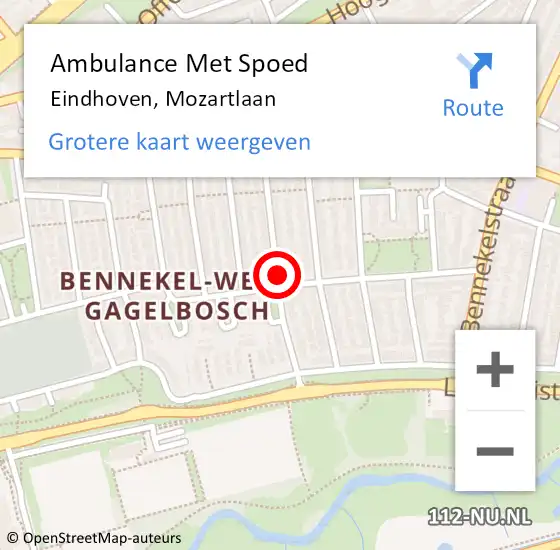 Locatie op kaart van de 112 melding: Ambulance Met Spoed Naar Eindhoven, Mozartlaan op 4 mei 2020 07:46