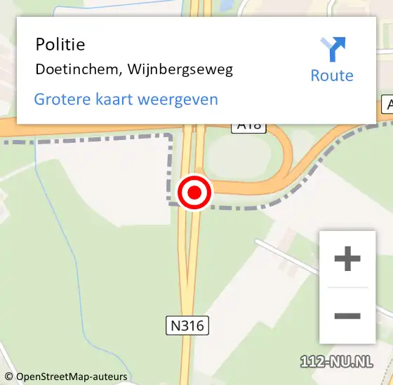 Locatie op kaart van de 112 melding: Politie Doetinchem, Wijnbergseweg op 4 mei 2020 08:40