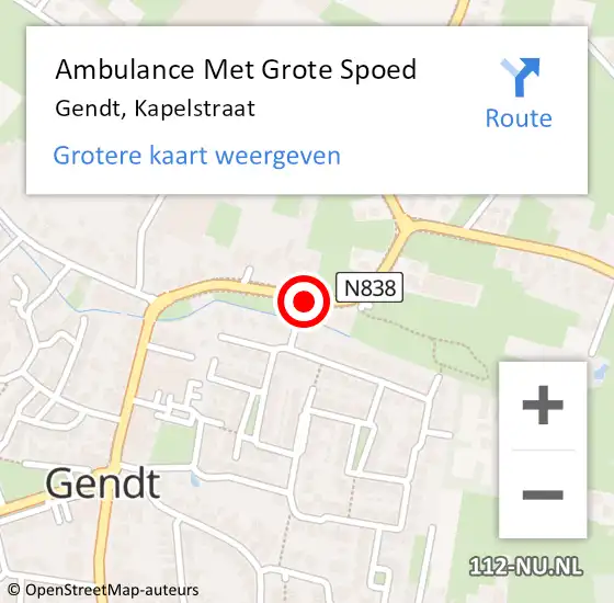 Locatie op kaart van de 112 melding: Ambulance Met Grote Spoed Naar Gendt, Kapelstraat op 4 mei 2020 08:48