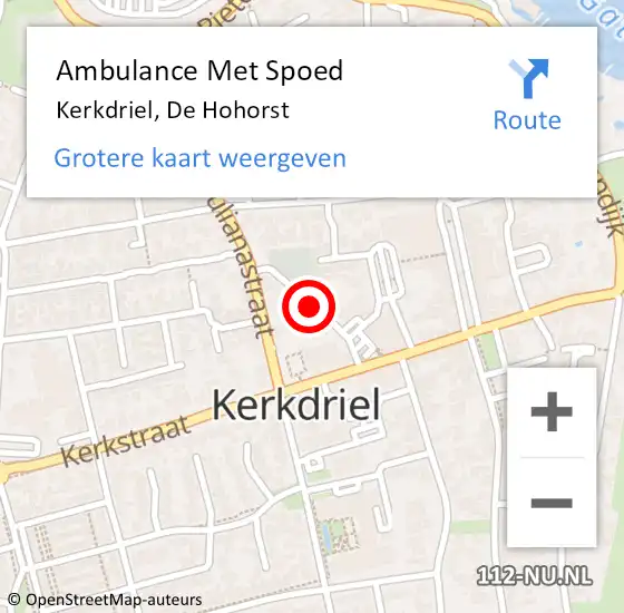 Locatie op kaart van de 112 melding: Ambulance Met Spoed Naar Kerkdriel, De Hohorst op 4 mei 2020 11:49