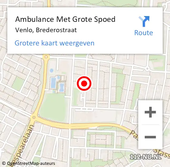 Locatie op kaart van de 112 melding: Ambulance Met Grote Spoed Naar Venlo, Brederostraat op 4 mei 2020 11:54