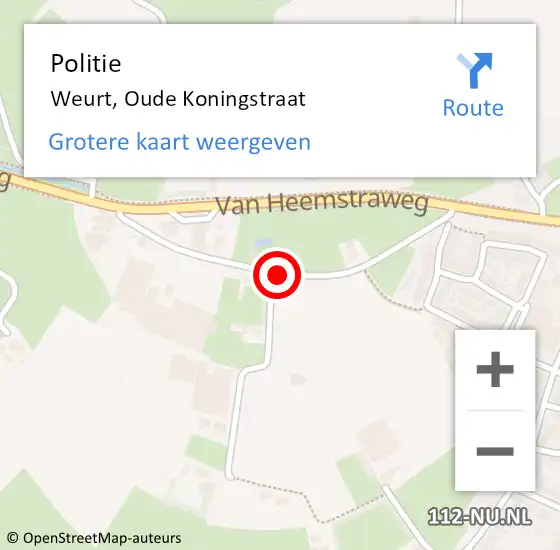 Locatie op kaart van de 112 melding: Politie Weurt, Oude Koningstraat op 4 mei 2020 14:36