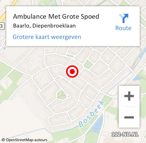Locatie op kaart van de 112 melding: Ambulance Met Grote Spoed Naar Baarlo, Diepenbroeklaan op 4 mei 2020 17:36