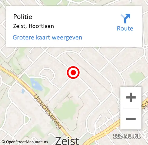 Locatie op kaart van de 112 melding: Politie Zeist, Hooftlaan op 4 mei 2020 19:53