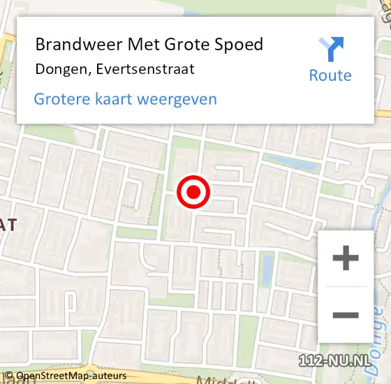 Locatie op kaart van de 112 melding: Brandweer Met Grote Spoed Naar Dongen, Evertsenstraat op 4 mei 2020 20:24