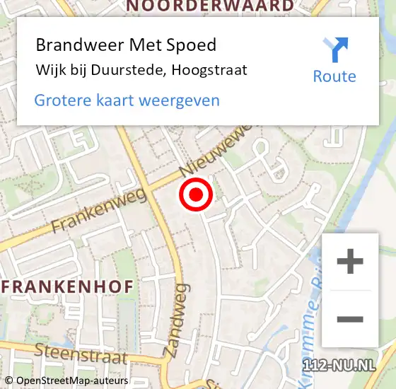 Locatie op kaart van de 112 melding: Brandweer Met Spoed Naar Wijk bij Duurstede, Hoogstraat op 4 mei 2020 22:13