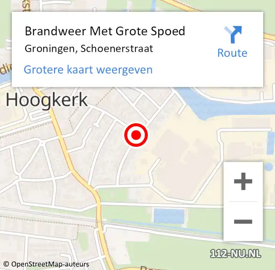 Locatie op kaart van de 112 melding: Brandweer Met Grote Spoed Naar Groningen, Schoenerstraat op 5 mei 2020 04:37