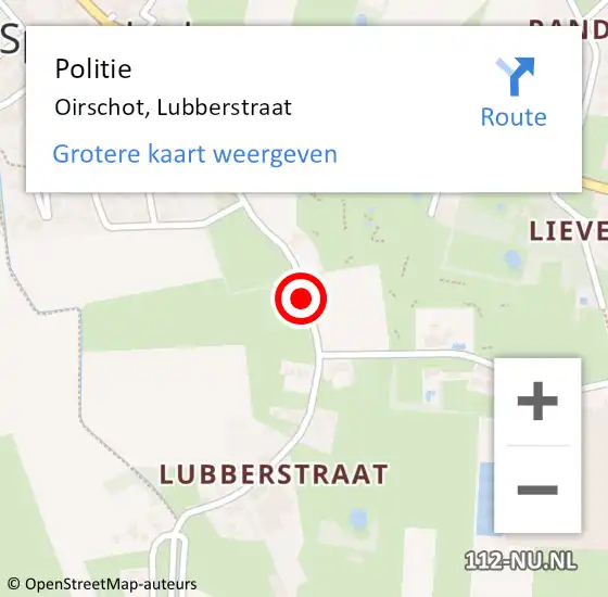 Locatie op kaart van de 112 melding: Politie Oirschot, Lubberstraat op 5 mei 2020 19:17