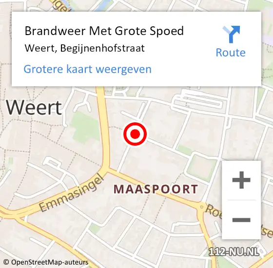 Locatie op kaart van de 112 melding: Brandweer Met Grote Spoed Naar Weert, Begijnenhofstraat op 5 mei 2020 21:27