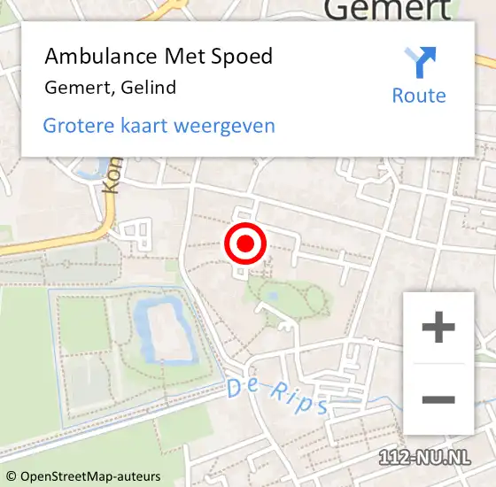 Locatie op kaart van de 112 melding: Ambulance Met Spoed Naar Gemert, Gelind op 6 mei 2020 00:07