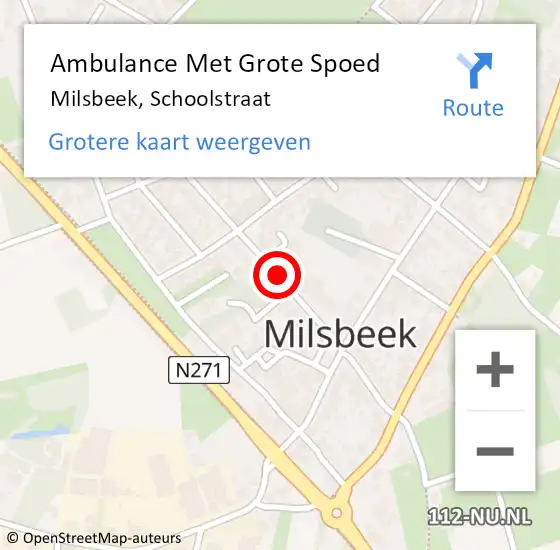 Locatie op kaart van de 112 melding: Ambulance Met Grote Spoed Naar Milsbeek, Schoolstraat op 6 mei 2020 08:03