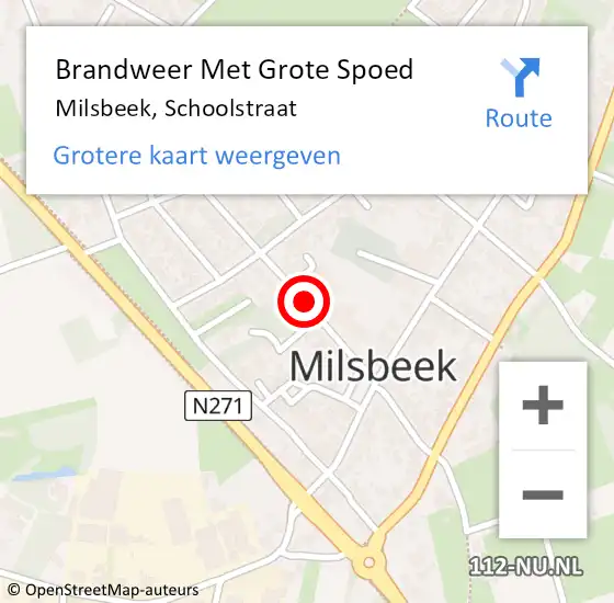 Locatie op kaart van de 112 melding: Brandweer Met Grote Spoed Naar Milsbeek, Schoolstraat op 6 mei 2020 08:08
