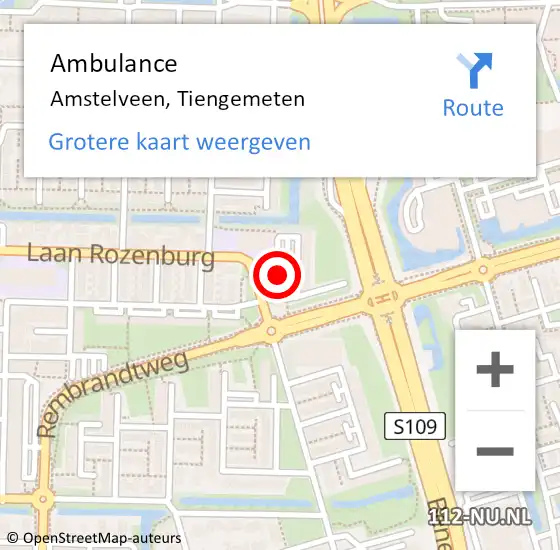 Locatie op kaart van de 112 melding: Ambulance Amstelveen, Tiengemeten op 6 mei 2020 08:50