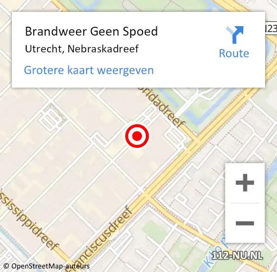 Locatie op kaart van de 112 melding: Brandweer Geen Spoed Naar Utrecht, Nebraskadreef op 6 mei 2020 09:26