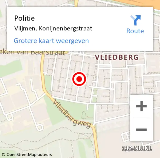 Locatie op kaart van de 112 melding: Politie Vlijmen, Konijnenbergstraat op 6 mei 2020 09:47