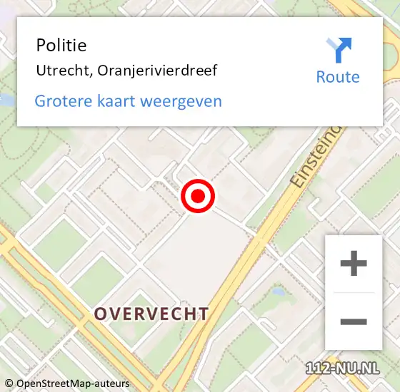 Locatie op kaart van de 112 melding: Politie Utrecht, Oranjerivierdreef op 6 mei 2020 10:22