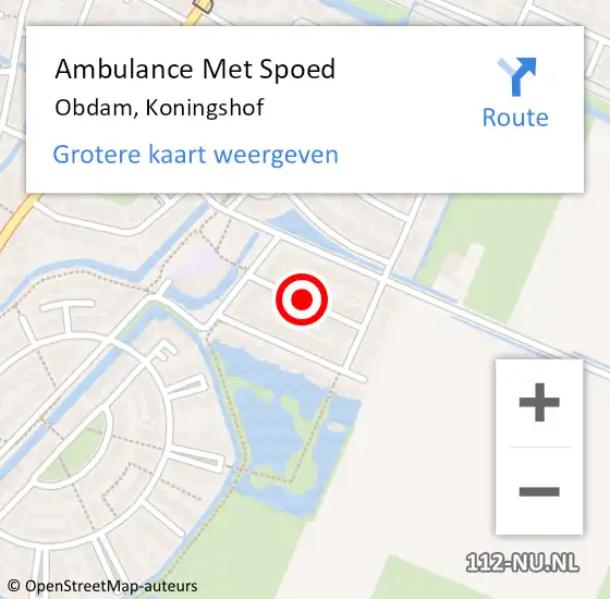 Locatie op kaart van de 112 melding: Ambulance Met Spoed Naar Obdam, Koningshof op 6 mei 2020 11:07