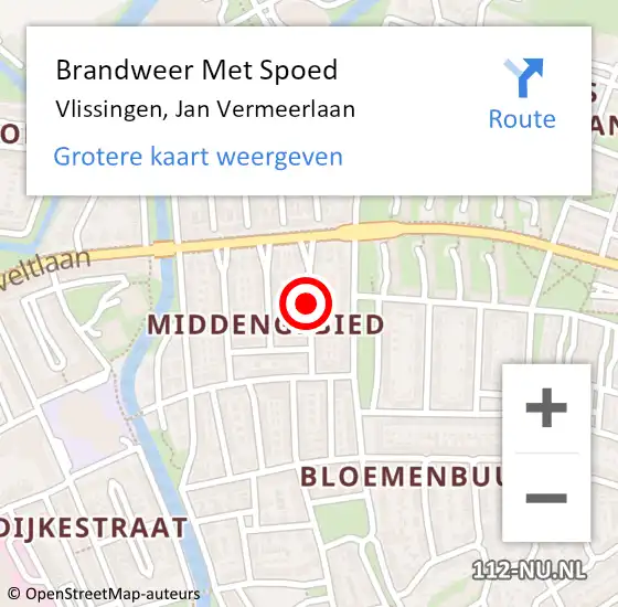 Locatie op kaart van de 112 melding: Brandweer Met Spoed Naar Vlissingen, Jan Vermeerlaan op 6 mei 2020 11:26