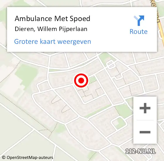 Locatie op kaart van de 112 melding: Ambulance Met Spoed Naar Dieren, Willem Pijperlaan op 6 mei 2020 12:15